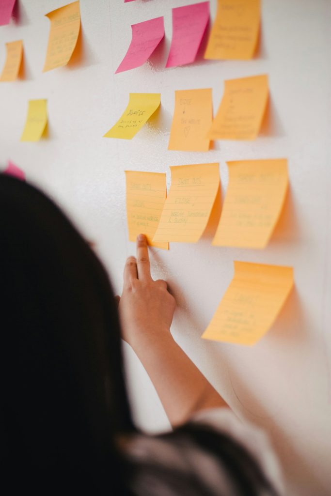 Sticky notes on classroom wall